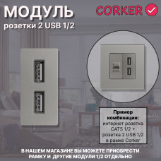 Механизм розетки CORKER 1/2 USB 2.4A / серый
