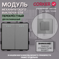 Механический двухклавишный ПЕРЕКРЕСТНЫЙ выключатель CORKER (2 клавишный переключатель) / серый