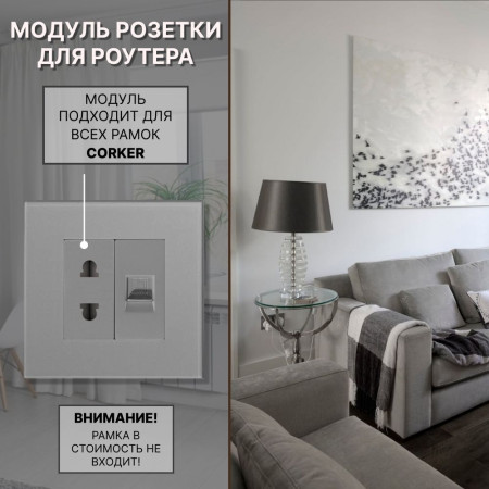 Комбинированная розетка для роутера CORKER 10А + Интернет RJ-45, без рамки / серый