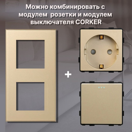 Рамка электроустановочная CORKER 2 поста / стекло / золотой