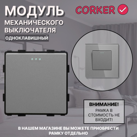 Механический одноклавишный выключатель CORKER (1 клавишный) / серый