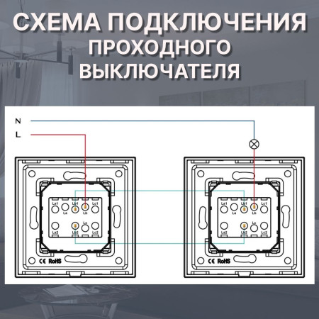 Механический одноклавишный ПРОХОДНОЙ выключатель CORKER (1 клавишный переключатель) / черный