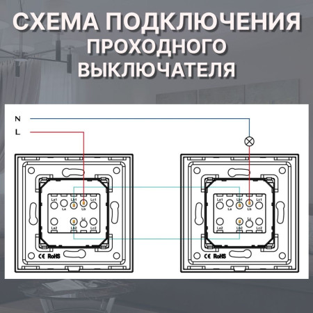 Механический одноклавишный ПРОХОДНОЙ выключатель CORKER (1 клавишный переключатель) / белый