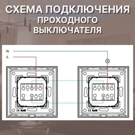 Механический одноклавишный ПРОХОДНОЙ выключатель CORKER (1 клавишный переключатель) / золотой