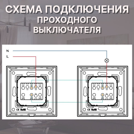 Механический одноклавишный ПРОХОДНОЙ выключатель CORKER (1 клавишный переключатель) / серый