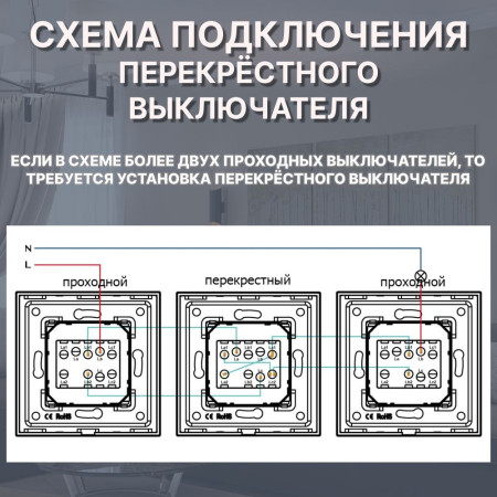 Механический одноклавишный ПЕРЕКРЕСТНЫЙ выключатель CORKER (1 клавишный переключатель) / черный