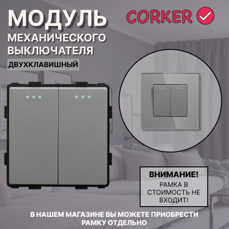 Механический двухклавишный выключатель CORKER (2 клавишный) / серый