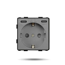 Розетка CORKER с двумя Type- C 20W для быстрой зарядки с заземлением и защитными шторками, без рамки / серый