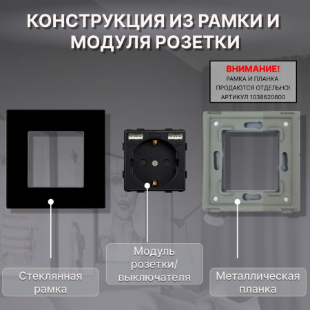 Розетка CORKER с двумя USB с заземлением и защитными шторками, без рамки / черный
