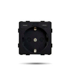 Розетка CORKER с двумя Type- C 20W для быстрой зарядки с заземлением и защитными шторками, без рамки / черный