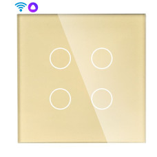 Умный сенсорный WiFi выключатель CORKER четырехклавишный 1000 Вт / стекло / без нуля. Работает с Алисой и Smart life / золотой