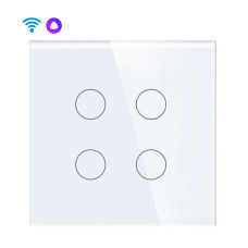 Умный сенсорный WiFi выключатель CORKER четырехклавишный 1000 Вт / стекло / без нуля. Работает с Алисой и Smart life / белый