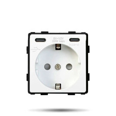 Розетка CORKER с двумя Type- C 20W для быстрой зарядки с заземлением и защитными шторками, без рамки / белый