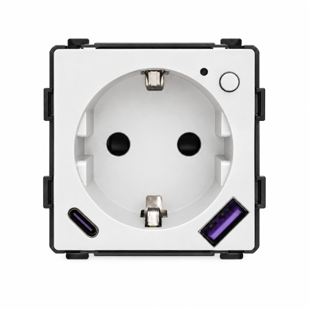 Умная Wi-Fi розетка CORKER с USB и Type-C (A+C) 20W для быстрой зарядки с заземлением и защитными шторками, без рамки / белый