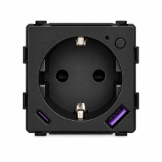 Умная Wi-Fi розетка CORKER с USB и Type-C (A+C) 20W для быстрой зарядки с заземлением и защитными шторками, без рамки / черный
