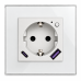 Умная встроенная WiFi розетка 20W с USB и Type-C (A+C) с заземлением и защитными шторками CORKER в стеклянной рамке (Алиса, Маруся, Smart life) / белый